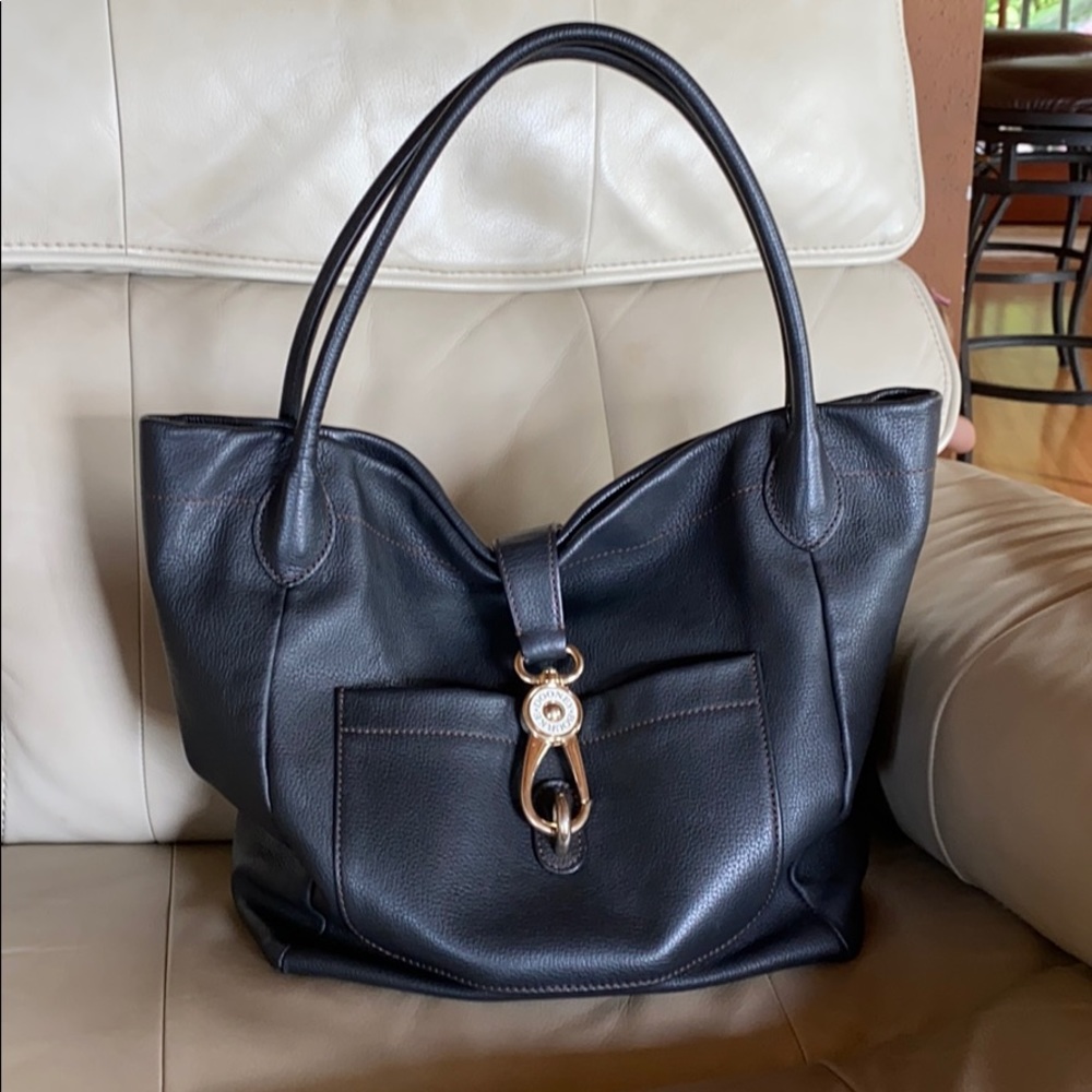 Dooney & Bourke Large Belvedere Logo Lock Tote Black Hobo Purse